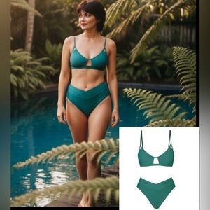 Green Bikini Set live Life on the Beach Cupshe size Medium NWT High Waist Size M